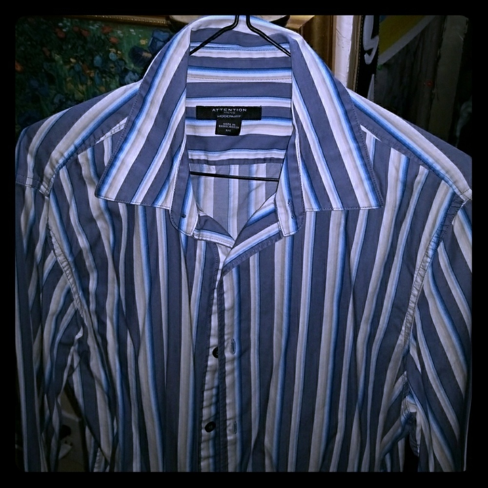 Blue and Cream Striped Button Up Shirt